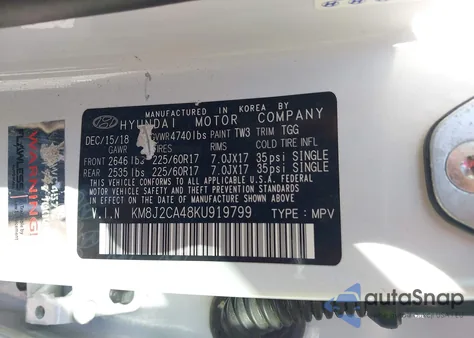 2019 Hyundai Tucson Se из США, поврежденный, VIN KM8J2CA48KU919799